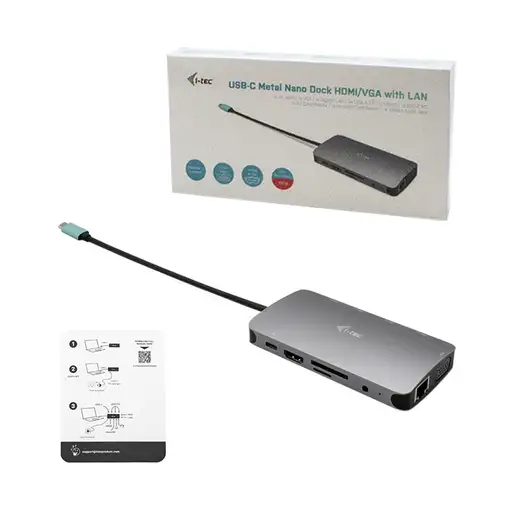 i-tec Metal USB-C Nano Dock HDMI/VGA with LAN + Universal Charger 77 W