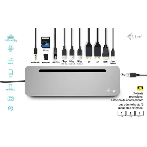i-tec USB-C Metal Ergonomic 3x 4K Display Docking Station + Power Delivery 100 W