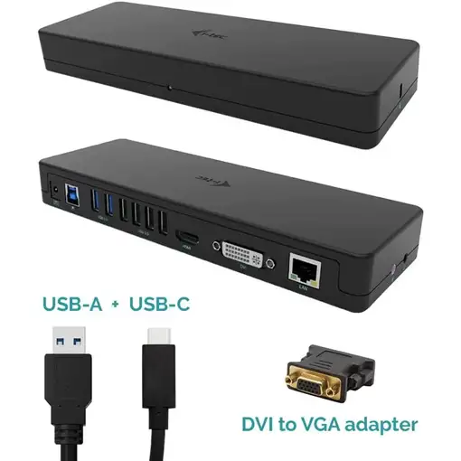 i-tec USB 3.0 / USB-C Dual Display Docking Station HDMI DVI + VGA