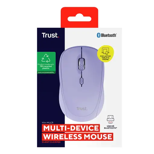 Trust Yvi+ ratón Universal Ambidextro RF Wireless + Bluetooth Óptico 1600 DPI