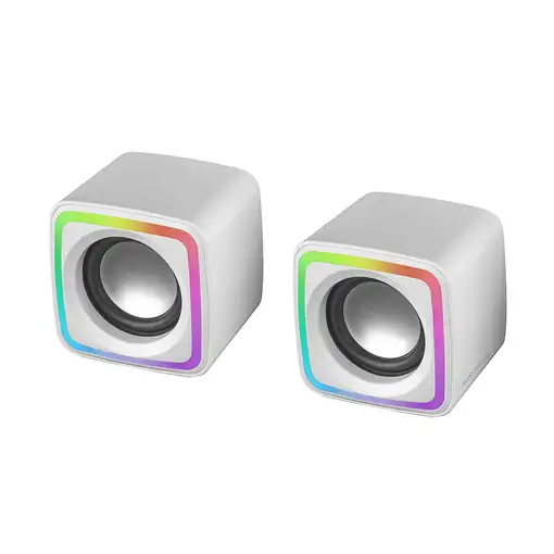 Mars Gaming MSCUBEW Blanco, Altavoces Gaming RGB Compactos, Procesador Sonido DSP