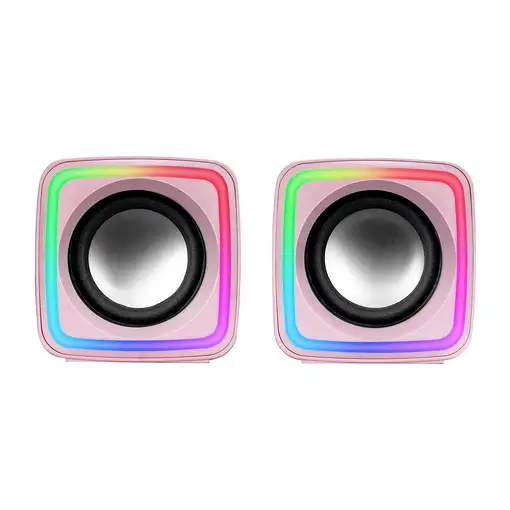 Mars Gaming MSCUBEP Rosa, Altavoces Gaming RGB Compactos, Procesador Sonido DSP 8W