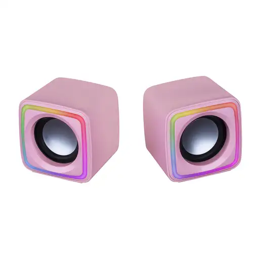 Mars Gaming MSCUBEP Rosa, Altavoces Gaming RGB Compactos, Procesador Sonido DSP 8W