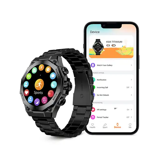 Ksix Smartwatch Titanium, Pantalla AMOLED 1,43", 2 correas, Aut. 5 días, Modos dep
