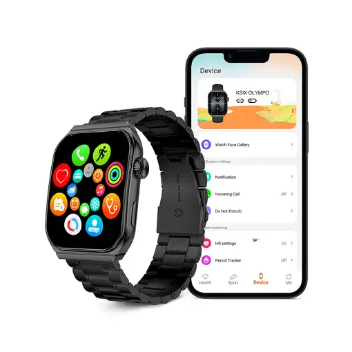 Ksix Smartwatch Olympo, Pantalla AMOLED 1,96", 2 correas, Aut. 5 días, Modos depor