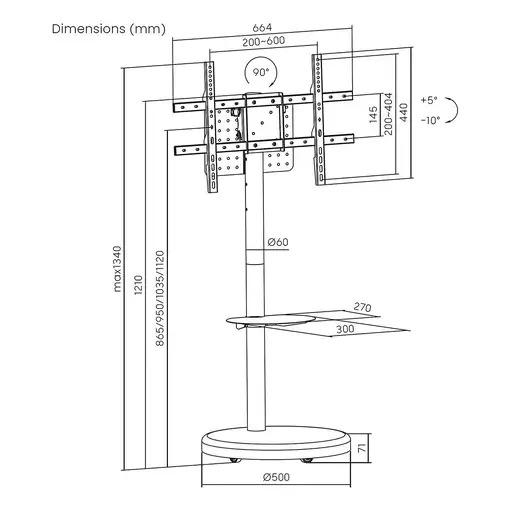 AISENS Soporte de suelo con rueda, bandeja para DVD para monitor/TV 50kg de 37-86,