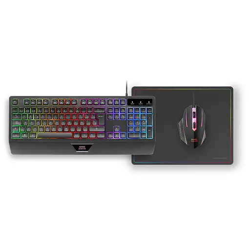 Mars Gaming MCP124, Combo Gaming 3en1, Teclado Ergonómico H-Mech LED RGB, Ratón RG