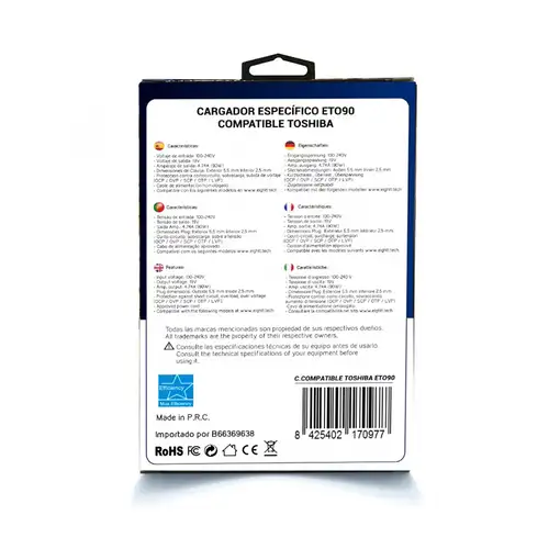 Eightt ETO90 adaptador e inversor de corriente Universal 90 W Negro