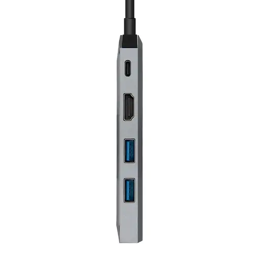 AISENS USB-C dock 5 en 1, USB-C a 1xHDMI, 1xRJ45, 2xUSB, 1xPD, Gris, 15 cm