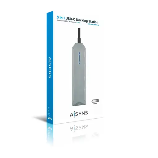 AISENS USB-C dock 5 en 1, USB-C a 1xHDMI, 1xRJ45, 2xUSB, 1xPD, Gris, 15 cm