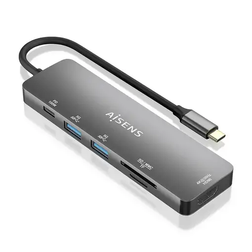 AISENS USB-C Dock 6 EN 1, USB-C a 1xHDMI, 2xUSB-A, 1xUSB-C PD 100W, 1xSD, 1xMicro