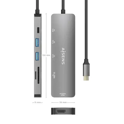 AISENS USB-C Dock 6 EN 1, USB-C a 1xHDMI, 2xUSB-A, 1xUSB-C PD 100W, 1xSD, 1xMicro