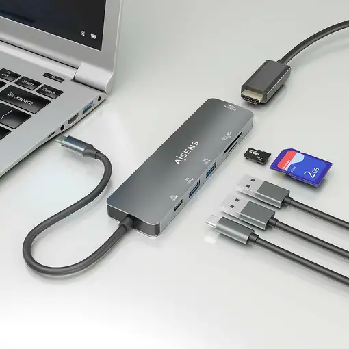 AISENS USB-C Dock 6 EN 1, USB-C a 1xHDMI, 2xUSB-A, 1xUSB-C PD 100W, 1xSD, 1xMicro