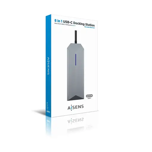 AISENS USB-C dock 8 en 1, USB-C a 1xHDMI, 1xRJ45, 3xUSB, 1xPD, 1xSD, 1xMicroSD, Gr