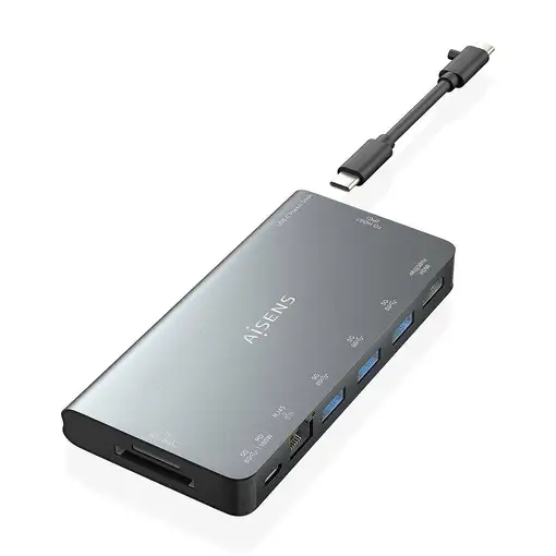 AISENS USB-C Dock 8 en 1, USB-C a 1xHDMI, 1xRJ45, 3xUSB-A, 1xUSB-C Datos+PD, 1xSD,