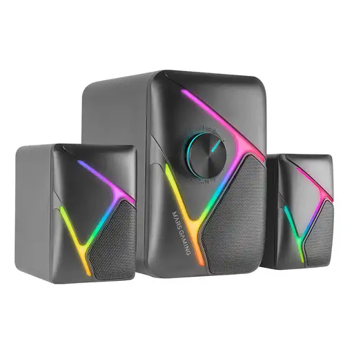 Mars Gaming MS-H21, Altavoces Gaming RGB 2.1 y Subwoofer 35W, Sistema Drivers Inve