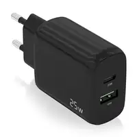 AISENS Cargador 25W, 1xUSB-C PD3.0, 1xUSB-A QC3.0, Negro