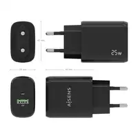 AISENS Cargador 25W, 1xUSB-C PD3.0, 1xUSB-A QC3.0, Negro