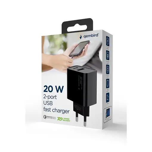Gembird TA-UC-PDQC20-01-BK cargador de dispositivo móvil Universal Negro Corriente