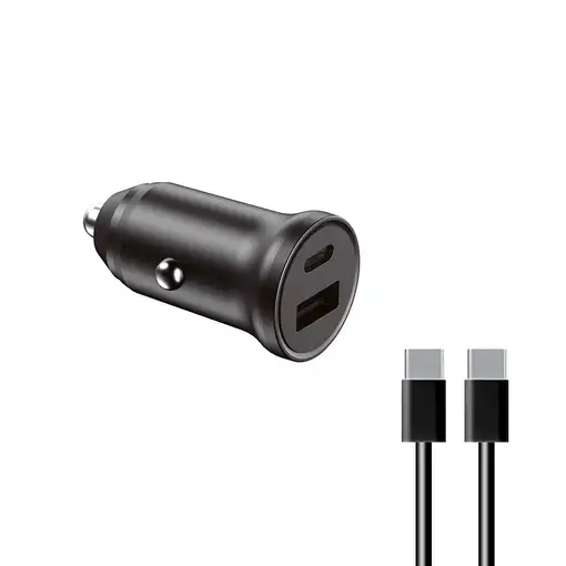Ksix Cargador de coche , 20W, Carga rápida, Power Delivery, Multipuerto USB-C y US
