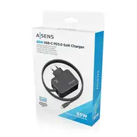 AISENS Cargador GaN 65W PD3.0 1xUSB-C 1.8m, Negro