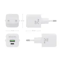 AISENS Cargador GaN 25W, 1xUSB-C PD3.0 QC4.0, 1xUSB-A QC3.0, Blanco