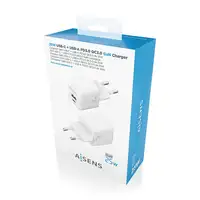 AISENS Cargador GaN 25W, 1xUSB-C PD3.0 QC4.0, 1xUSB-A QC3.0, Blanco