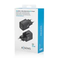 AISENS Cargador Gan 35W, 1xUSB-C PD3.0 QC4.0, 1xUSB-A QC3.0, Negro