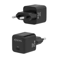 AISENS Cargador GaN 25W, 1xUSB-C PD3.0 QC4.0, Negro