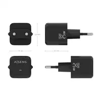 AISENS Cargador GaN 25W, 1xUSB-C PD3.0 QC4.0, Negro