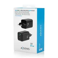 AISENS Cargador Gan 65W, 2xUSB-C PD3.0 QC4.0, 1xUSB-A QC3.0, Negro