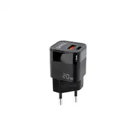 TooQ Cargador de Pared USB-C/PD + USB-A/QC 20W, Negro
