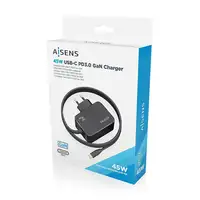 AISENS Cargador GaN 45W PD3.0 1xUSB-C 1.8m, Negro