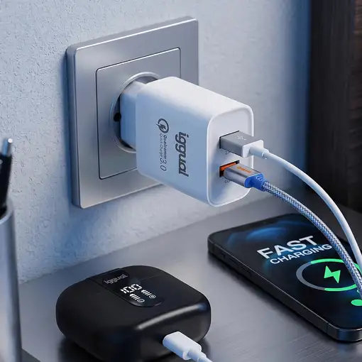 iggual Cargador doble 2xUSB carga rápida QC3.0 30W