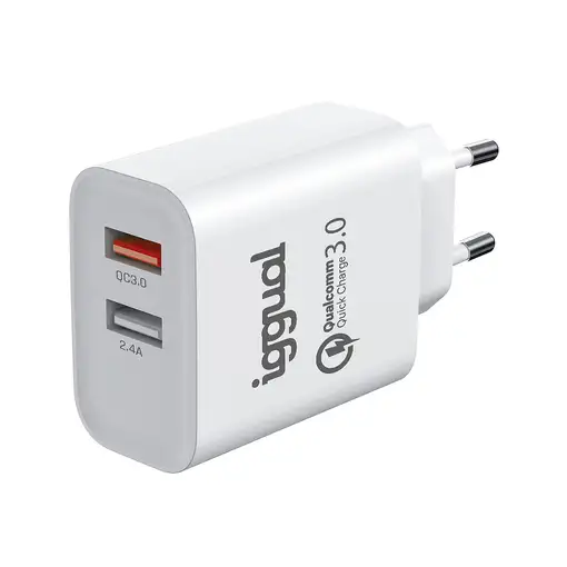 iggual Cargador doble 2xUSB carga rápida QC3.0 30W