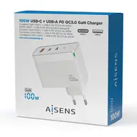 AISENS Cargador Gan 100W, 2xUSB-C PD3.0 QC4.0 QC5.0, 1xUSB-A QC3.0, Blanco