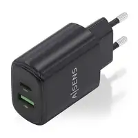 AISENS Cargador GaN 25W, 1xUSB-C PD3.0, 1xUSB-A QC3.0, Negro
