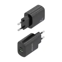 AISENS Cargador GaN 25W, 1xUSB-C PD3.0, 1xUSB-A QC3.0, Negro