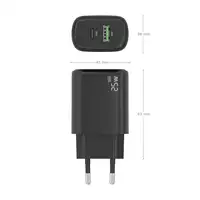 AISENS Cargador GaN 25W, 1xUSB-C PD3.0, 1xUSB-A QC3.0, Negro