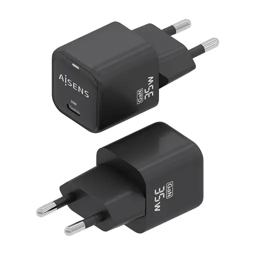 AISENS Cargador GaN 35W, 1xUSB-C PD3.0 QC4.0, Negro