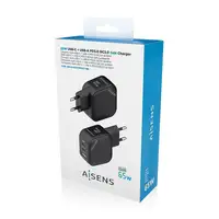 AISENS Cargador GaN 65W, 2xUSB-C PD3.0 QC4.0, 1xUSB-A QC3.0, Negro