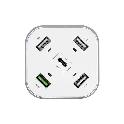 AISENS Cargador 48W 5 Puertos 3x USB-A 1x USB-C 1x USB QC3.0, Blanco