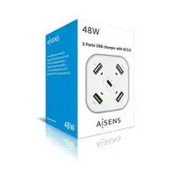 AISENS Cargador 48W 5 Puertos 3x USB-A 1x USB-C 1x USB QC3.0, Blanco