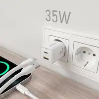 AISENS Cargador Gan 35W, 1xUSB-C PD3.0 QC4.0, 1xUSB-A QC3.0, Blanco