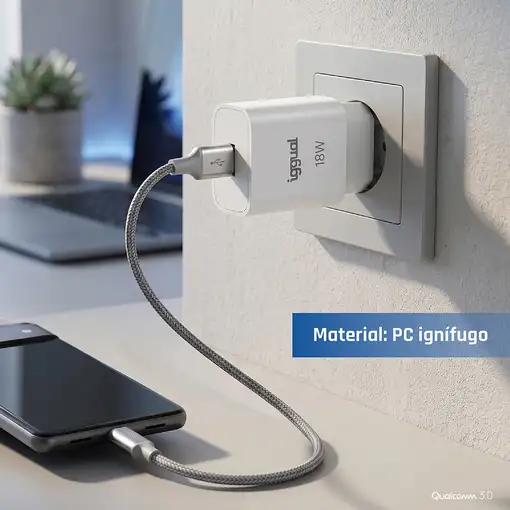 iggual Cargador 1xUSB carga rápida QC3.0 18W