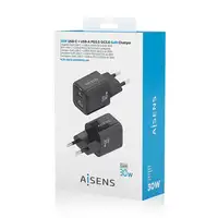 AISENS Cargador Gan 30W, 1xUSB-C PD3.0 QC4.0, 1xUSB-A QC3.0, Negro