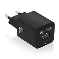 AISENS Cargador Gan 30W, 1xUSB-C PD3.0 QC4.0, 1xUSB-A QC3.0, Negro