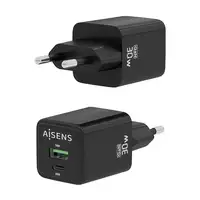 AISENS Cargador Gan 30W, 1xUSB-C PD3.0 QC4.0, 1xUSB-A QC3.0, Negro
