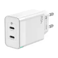 AISENS Cargador Gan 45W, 2xUSB-C PD3.0 QC4.0, Blanco
