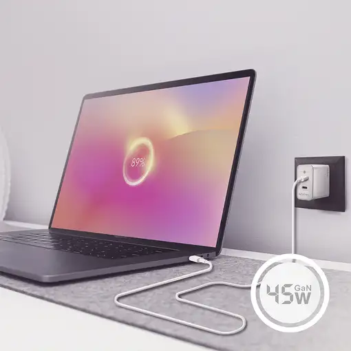 AISENS Cargador Gan 45W, 2xUSB-C PD3.0 QC4.0, Blanco